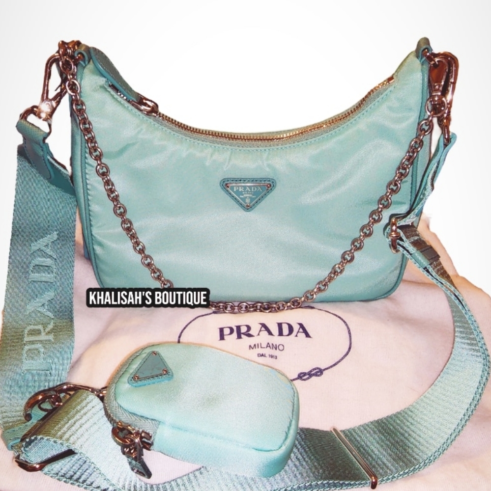 Rare & Authentic Prada Re-Edition 2005 Nylon Bag in Jade Green Like Tiffany Blue - Picture 16 of 16